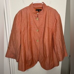 Lafayette 148 Linen Virgin Wool Blend Peach Peacoat Blazer Jacket Womens Size 24